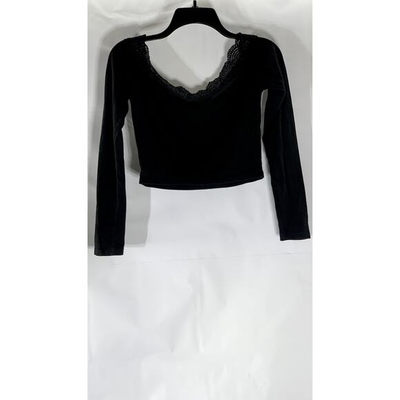 KENDALL & KYLIE Women's Crochet Trim Boat-Neck Long Sleeve Crop Top SZ S - Picture 3 of 10
